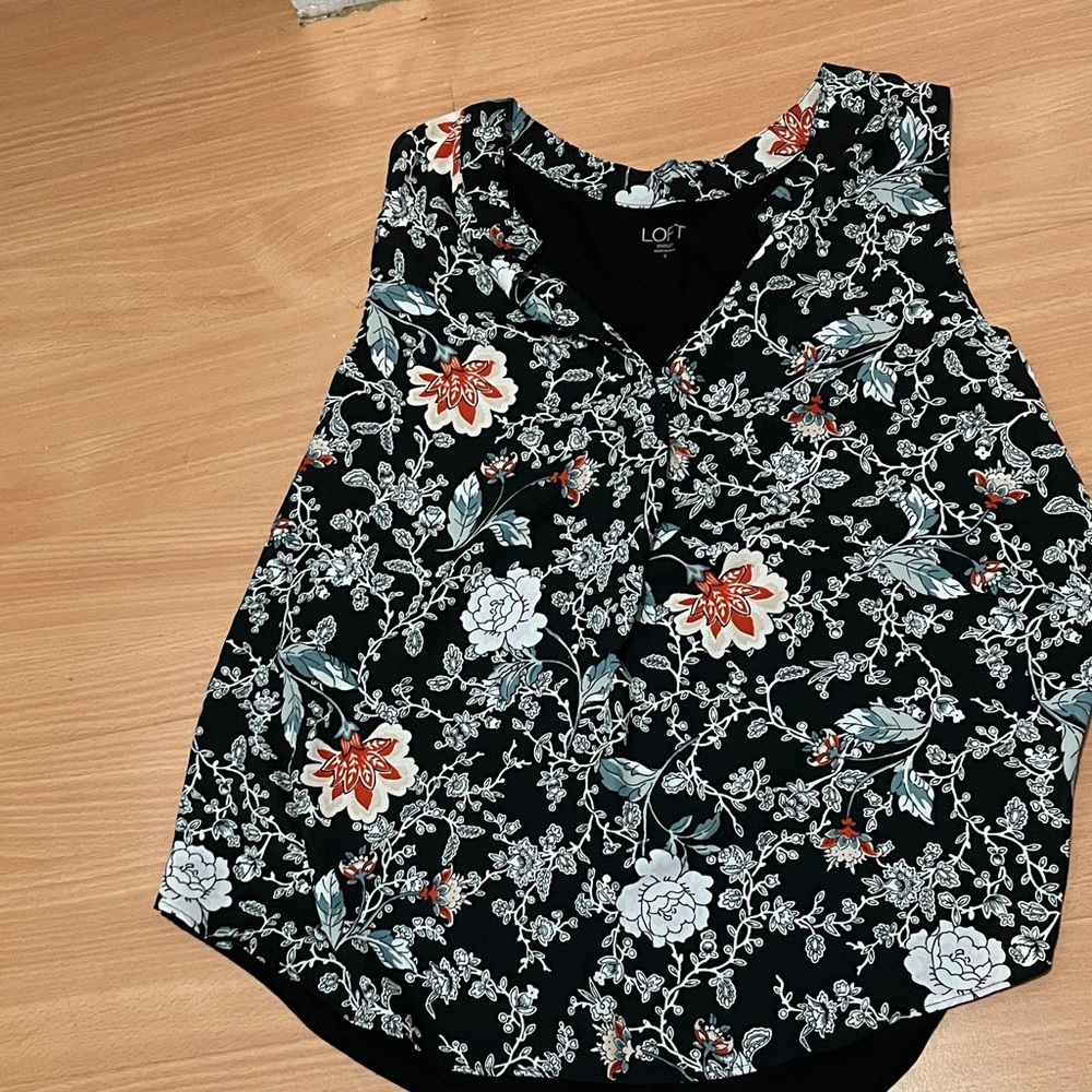 LOFT Black and White Floral Blouse